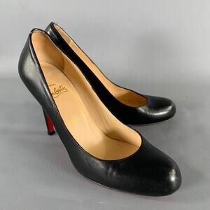 CHRISTIAN LOUBOUTIN Size 7.5 Black Leather Round Toe Pumps